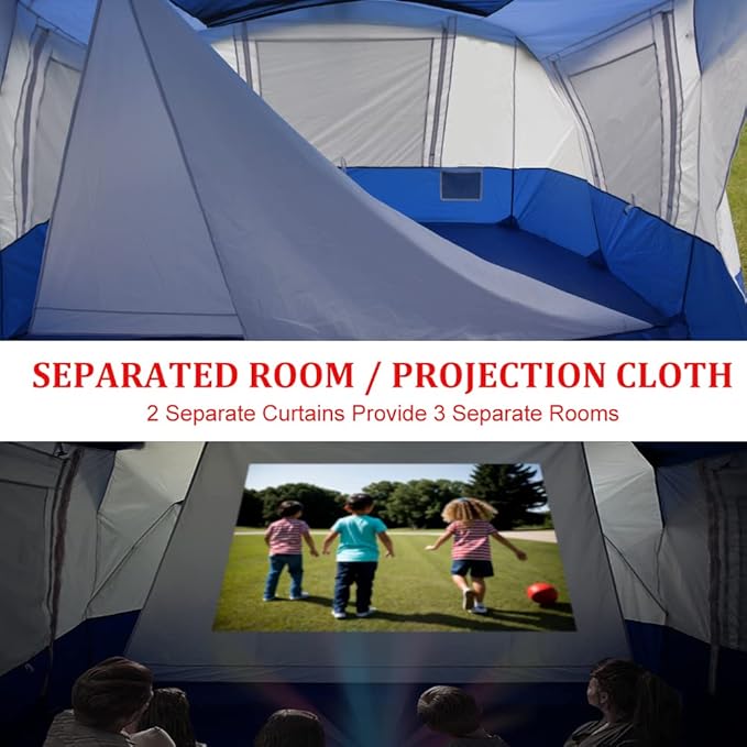 8 Person Tent for Camping, AYAMAYA Waterproof Multi Room Large Family Tents with Skylight & Removable Rainfly &4 Large Mesh Windows and Divided Curtain for Separated Room