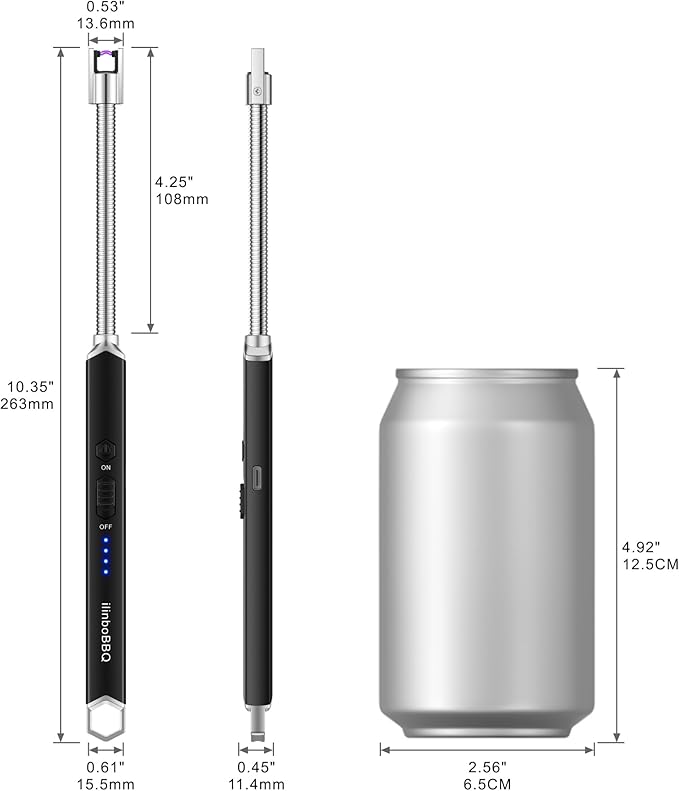 iinboBBQ 2 Pack Lighters Electric Lighters Rechargeable USB Candle Lighters with LED Battery Display Arc Lighter with Flexible Neck Flameless Long Lighters for Candles Grill BBQ Camping