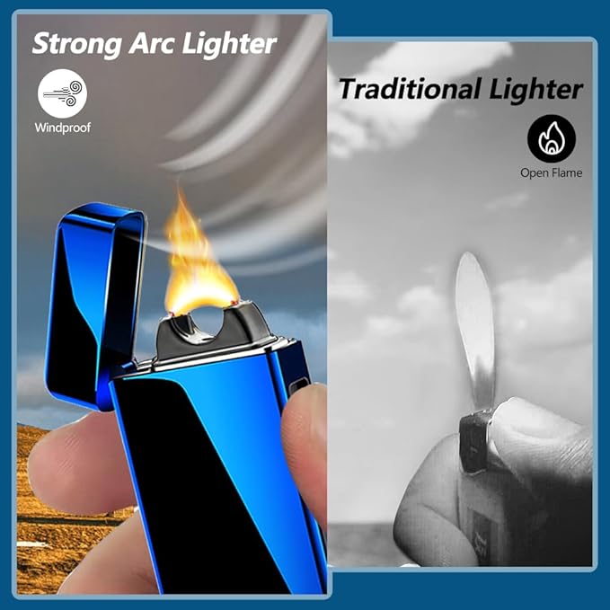 SKRFIRE Plasma Lighter USB Rechargeable Arc Lighter Windproof Electric Big Flame Cool Lighter with LED Battery Indication for Outdoor, Camping, Adventure, Grill(Blue)