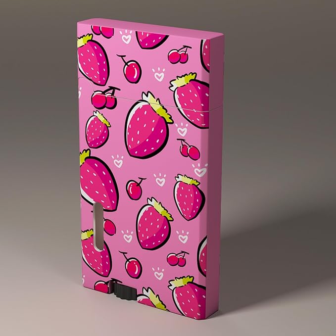 Pink Strawberry Cool Butane Torch Lighters,Refillable Adjustable Jet Flame Lighter,Windproof,Gift for Men Candles Camping BBQ (No Butane Fuel) (d5)
