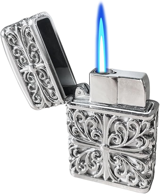 Silver Cool Lighter,Refillable Butane Jet Torch Flame Windproof Lighters,Adjustable,Camping BBQ Kitchen Outdoors (N1)