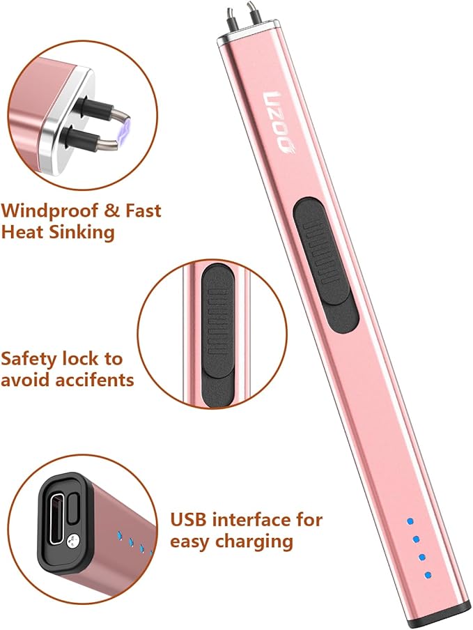 Candle Lighter, Upgraded USB Electric Lighter, Rechargeable Arc Lighter with LED Display, 360° Flexible Neck Flameless Grill Long Lighters for Candle Aromatherapy Camping BBQ Gas Stoves (Rose Gold)
