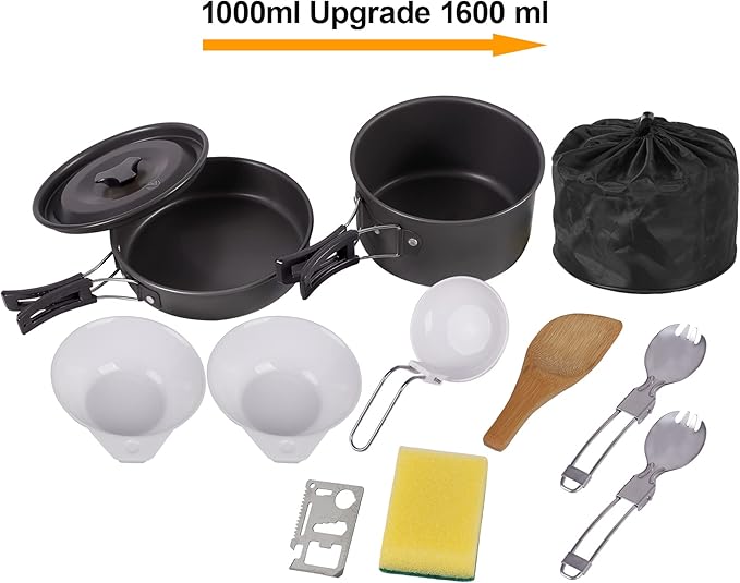 REDCAMP 11/12/17/22 PCS Camping Cookware Mess Kit, 800ml (28oz) Backpacking Camping Pot+Pan Set, Lightweight and Compact Cookware for Hiking, Picnic and Camping