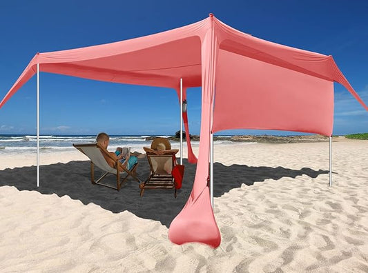 Beach Canopy Tent Shade with Sidewalls 10x10FT, 6.6FT Tall, UPF50+ Sun Shelter, Windproof & Water Resistant, Includes Guylines Sand Shovel Stability Poles, Easy Up for Beach Outdoor Camping Backyard