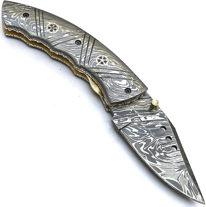 PAL 2000 KNIVES FOL-9032 Custom Handmade Damascus Steel Folding Pocket Knife Damascus Handle with Sheath