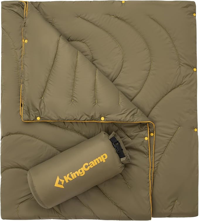 KingCamp Lightweight Camping Blanket - Stylish & Multifunctional Quilt with Snap Button, Portable for Travel, Airplane, Indoor & Outdoor - Provides Warmth - Olive