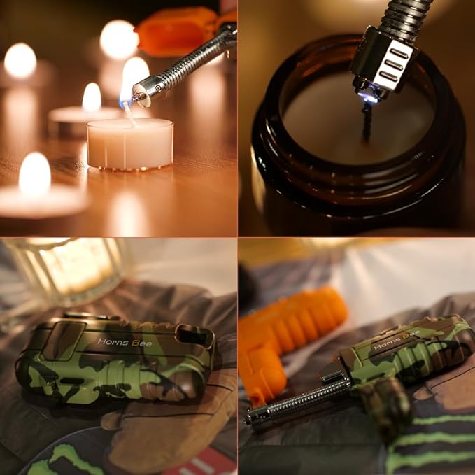 Windproof Electric Lighter - Plasma Lighters with Long Flexible Neck, Rechargeable Electric Candle Lighters, Waterproof Torch Lighter, Camping Accessories Survival Hiking Gear (Orange)