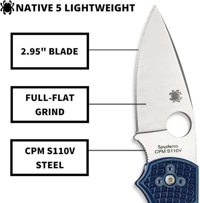 Spyderco Native 5 Lightweight Signature Knife with 2.95" CPM S110V Steel Blade and Dark Blue FRN Handle - PlainEdge - C41PDBL5