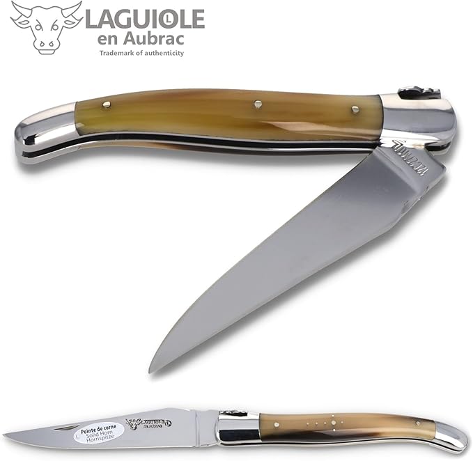 Laguiole en Aubrac Handmade Knife 12 cm L0212PCIF Horn tip Handle, Blade and bolsters Stainless Steel