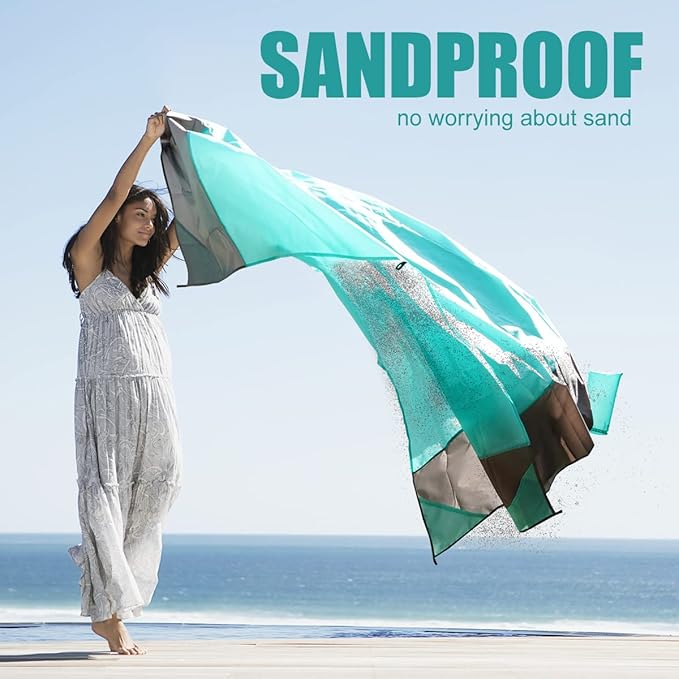 Yonge & Finch Large Beach Blanket Sandproof Heat-Resistent Beach Mat Machine Washable Camp Blanket Packable Pocket Blanket Waterproof Outdoor Blanket Fit 4-7 Persons 83 * 79inch Acid Blue