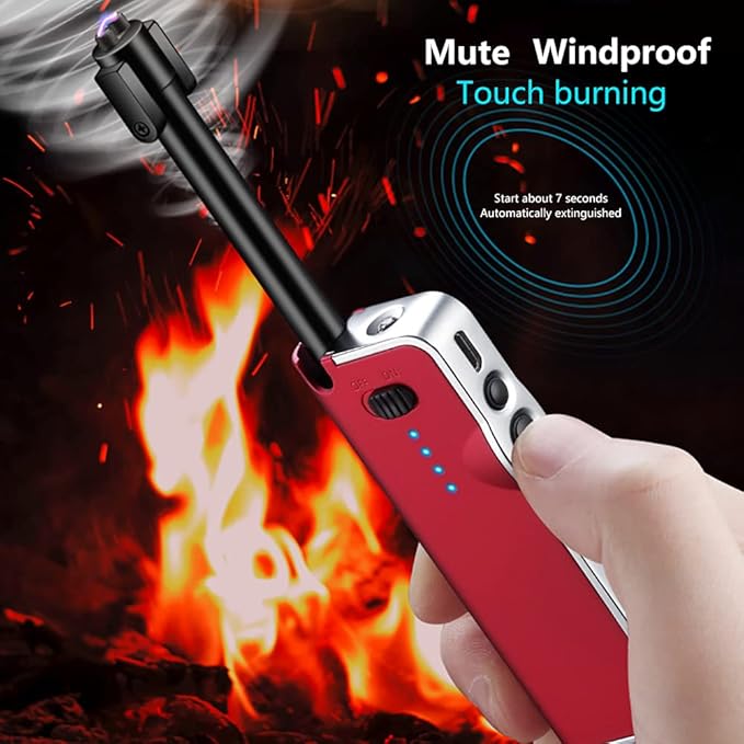 YOZWOO Electronic Candle Lighter Rechargeable USB Lighter Plasma Arc Lighters Long No Butane Lighter Flameless Lighter with LED Battery Indicator Retractable Design for Candles, Cooking, BBQ (Red)