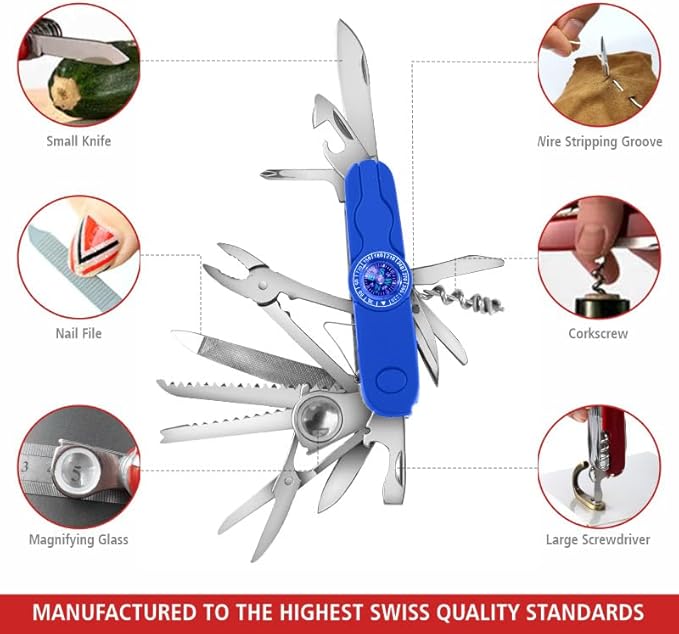 Swiss Eagle Ranger Multi-Tool Pocket Knife with Compass and 30 Tools All in Your Pocket Blue
