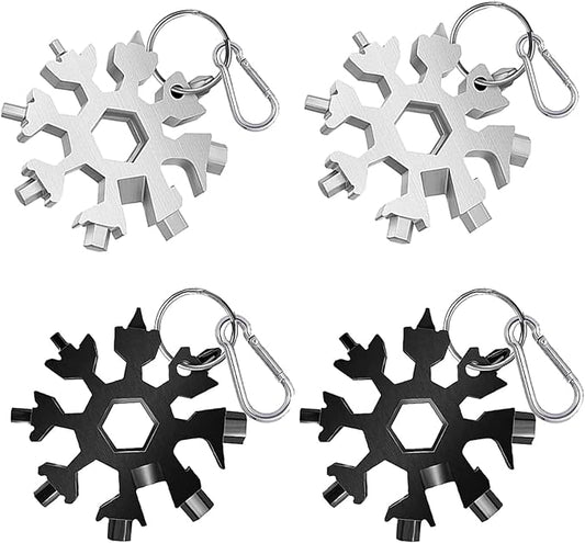 4PCS Snowflake Multitool,18-In-1 Stainless Steel Snowflake Wrench Screwdriver Multi-Tool, Portable Pocket Keychain Tools,Stocking Stuffers for Adults Christmas Gifts