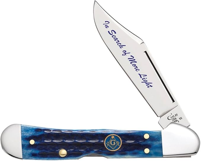 Case WR XX Pocket Knife Masonic Blue Jig Bone Mini Copperlock in Gift Tin Item #25531 - (61749L SS) - Length Closed: 3 5/8 Inches