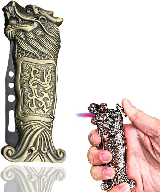 Cool Metal Design Jet Torch Lighter Refillable Butane Novelty Lighter for Gift Fireplace Candle Camping BBQ (Without Gas) (06)