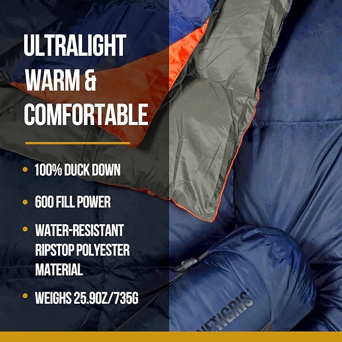 OneTigris Down Camping Blanket for Cold Weather Packable Puffy Backpacking Lightweight Quilt Hiking Gardening Travel Beach Picnic (Blue)