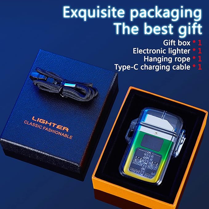 Electric Rechargeable Lighter Transparent Waterproof Dual Arc Plasma Lighter Type-C Rechargeable Lighter Outdoor Windproof Lighter for Outdoor,Camping,Candle and Survival(Yellow and Green)