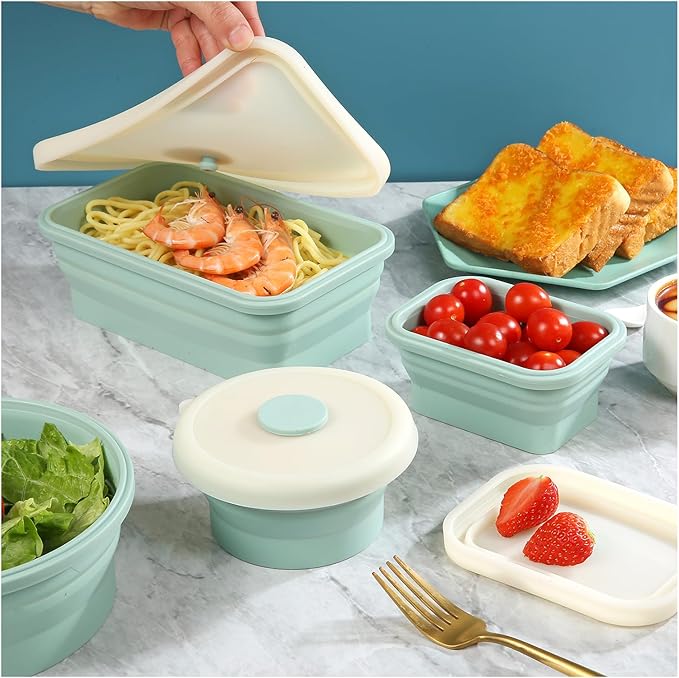 Collapsible Bowls for Camping(41oz,100% Food-grade Silicone Bowl with Lid Free BPA,Folding Mixing Bowls for Travel,RV storage,Leftovers,Swell Salad Bowl Kit