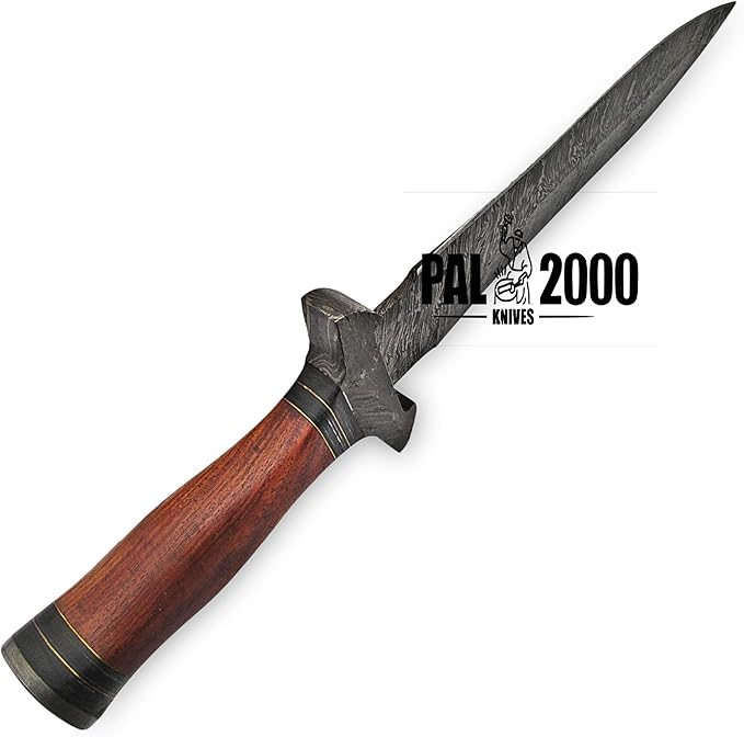 PAL 2000 KNIVES DAG-9305 Custom Handmade Damascus Steel Hunting Dagger Knife Rosewood Handle with Sheath