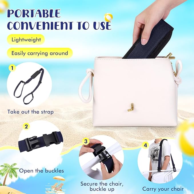 Sanwuta 5 Pcs Carry Strap for Beach Folding Chair, Adjustable Beach Chair Straps Shoulder Carrying Straps for Folding Chair Umbrella Backpack Camping Picnics Outdoor Foldable Bikes (Navy Blue)