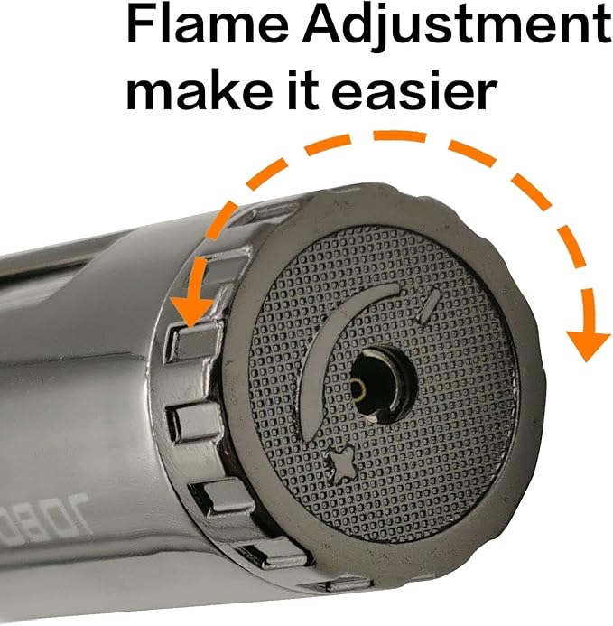 JOBON Torch Lighter, Adjustable Rotatable Lockable Jet Flame Refillable Long Pen Lighter with Gas Window for Candle Grill Baking Camping (Butane Not Included) (Black-Ice)