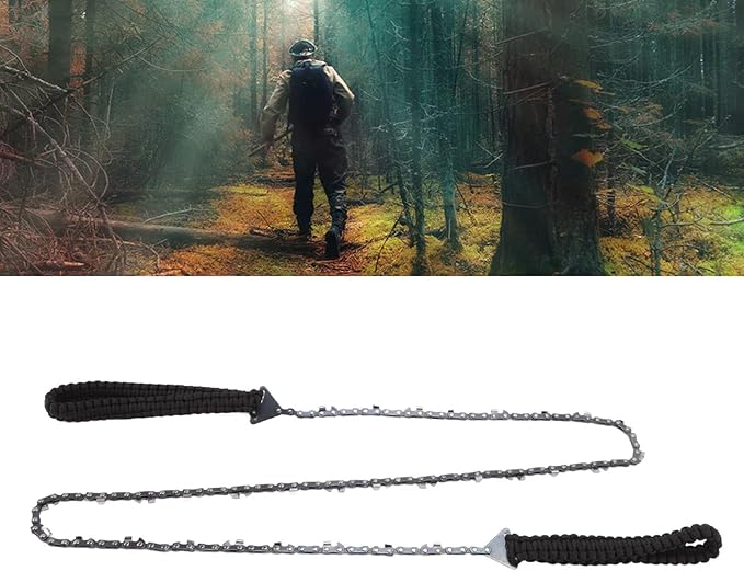High Limb Rope Saw 48 In, Rope Chain Saw with Black Paracord, 64 Links, 3/8 Inch Cutter Chain, Folding Pocket Chainsaw for Wood-Cutting, Camping and Field Survival Gear