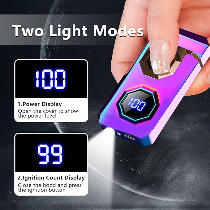 SKRFIRE Electric Lighter Rechargeable USB C Arc Plasma Lighter High Power Flame Cool Lighter Windproof Electronic Candle Lighter with LED Flashlight for Candle, Firework, Incense (Color)
