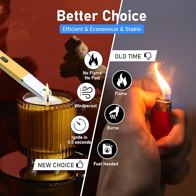 Lighter Electric Candle Lighter Upgraded Rechargeable Candle Lighter with LED Flashlight Windproof Flameless and Hanging Hook LED Battery Display Arc Candle Lighter for Candle Grill Camping