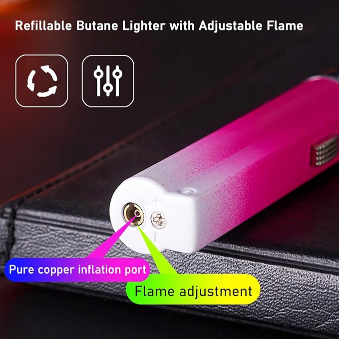 Torch Lighter, 2Pcs Mini Butane Refillable Gas Lighter with Lockable Function, Portable Adjustable Jet Flame Windproof Lighter for Kitchen, Indoor, Outdoor, Grill, Camping(Without Butane)-Red