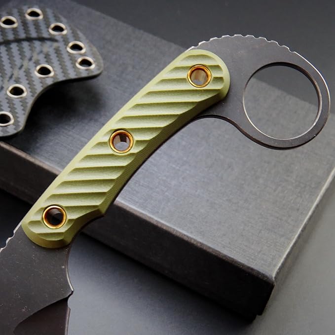 C1395 Fixed Blade Knife,AUS-10 Black Stonewashed Steel Blade G10 Handle Claw Knife EDC Tool Knife for Outdoor, Survival, Hiking, Camping(Green)