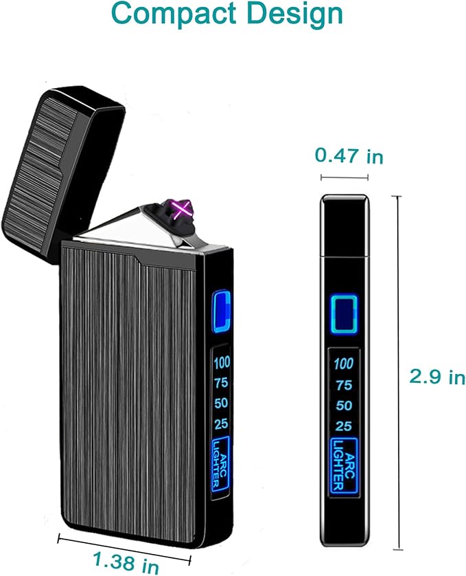 Electric Lighter, USB Rechargeable Lighter, Plasma Dual Arc Lighter, Windproof Flameless Lighter, Pocket Metal Lighter with LED Battery Indication for Candles, Incense, Camping (220mAh, Black)