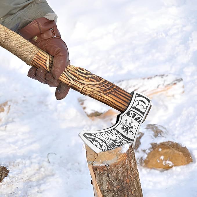 SK Handmade Viking Axe - Premium Hunting & Camping Tomahawk with Wood Handle & Leather Sheath for Men | Outdoor Survival Axe