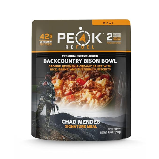 Peak Refuel Backcountry Bison Bowl | Chad Mendes Signature Meal | Premium Freeze-Dried Variety Meals | Hunting, Survival, Camping, Backpacking Food | High-Protein Game Meats | MRE | Made in USA