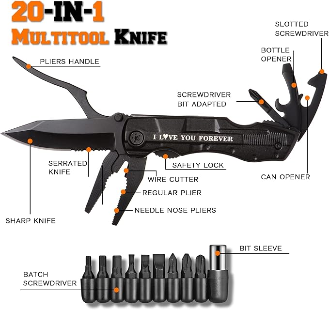 Gifts for Men Husband Boyfriend, Multitool Pocket Knife Gifts for Him, Stocking Stuffers for Men, I Love You Gifts for Christmas Valentines Day Anniversary, Cool Gadgets for Camping Fishing Cycling
