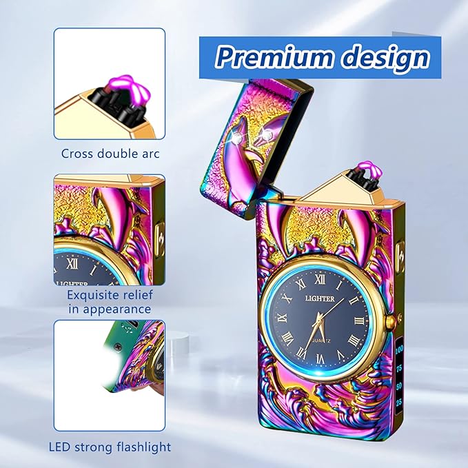 Electric Lighter Arc Windproof Flameless USB Lighter Rechargeable Electric Lighters with Safety Lock for Candle BBQ Camping Gifts for Him (Color)