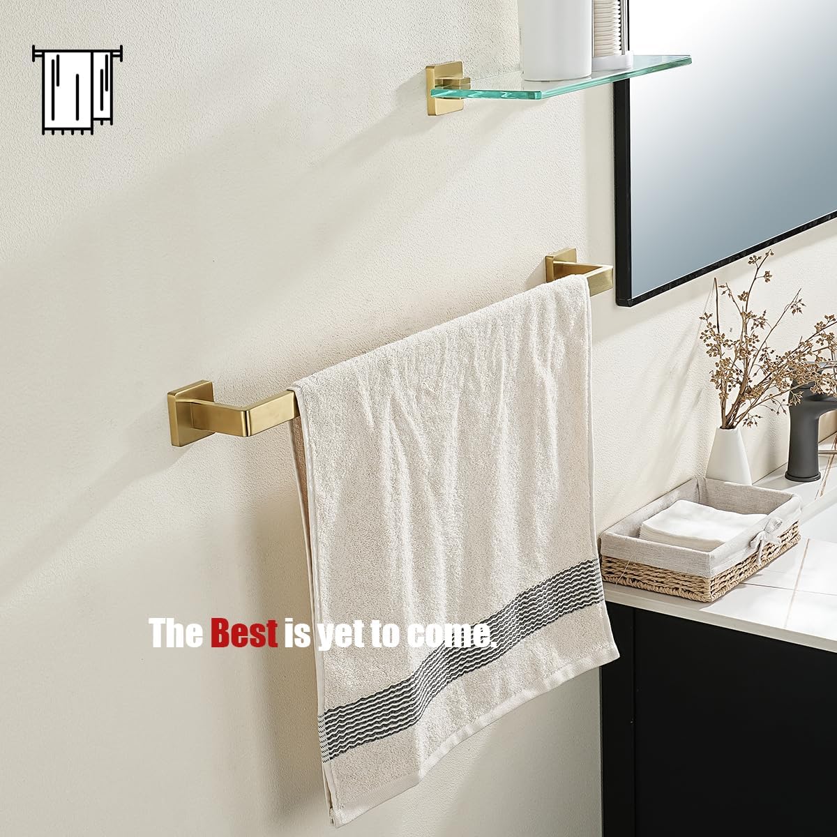 JQK Gold Towel Bar, Rounded Edges 29.41 Inch Towel Rack, 304 Stainless Steel Bathroom Wall Mount, Useable Length 27 Inch, TB250L27-BG