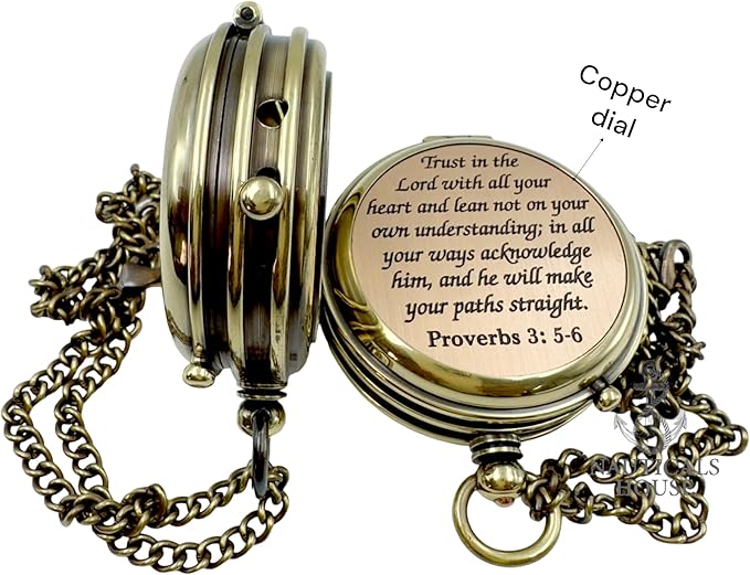 Bible Verse Brass Compass – “Trust in The Lord with All Your Heart” (Proverbs 3:5-6) | Religious Gifts for Men, Women, Boys, Girls, Teens | Daily Encouragement, Easter, Baptism, Faith-Based Keepsake