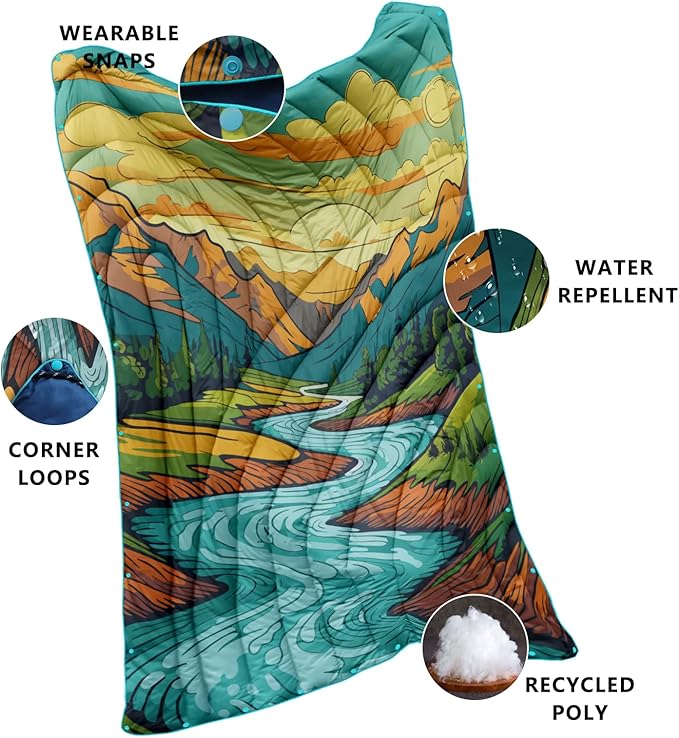 Camping Blanket,Lightweight Down Alternative Puffy Printed Camping Blanket Packable Outdoor Blanket for Camping,Traveling, Stadium, Hiking, Picnics