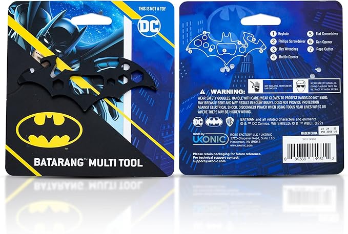 DC Comics Batman Batarang Pocket Size 6-In-1 Portable Multitool Kit | Hand Tool Gadgets For Camping, Survival Gear