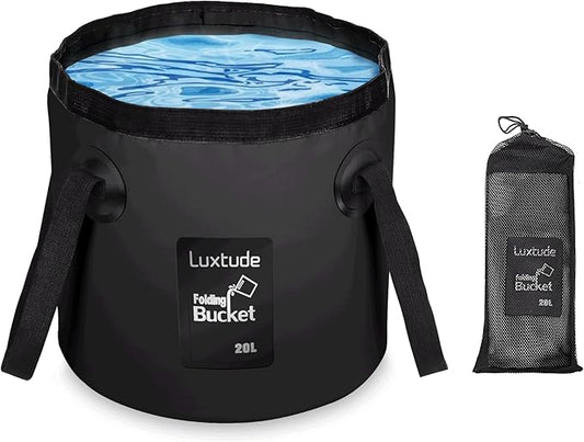 Luxtude Collapsible Bucket with Handle, 5 Gallon(20L), Portable & Ultra Lightweight Outdoor Basin Bucket, Folding Bucket for Fishing, Camping, Hiking