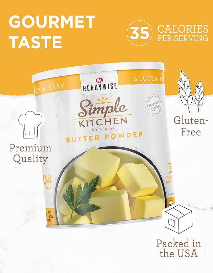 READYWISE - Simple Kitchen, Butter Powder, 204 Servings, Long Term Food Supply, Canned Butter, Baking Supplies, Survival Food, Camping Meals, 10 Can Powdered Butter, Dry Butter for Pantry