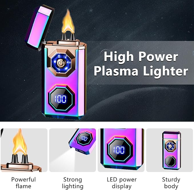 SKRFIRE Electric Lighter Rechargeable USB C Arc Plasma Lighter High Power Flame Cool Lighter Windproof Electronic Candle Lighter with LED Flashlight for Candle, Firework, Incense (Color)