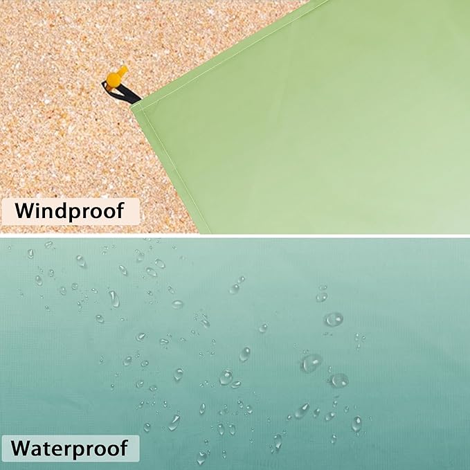 Beach Blanket Waterproof Sandproof, 10'X 9' Oversized Beach Picnic Blankets, Beach Mat Sand Free Windproof w/Stakes and Corner Sand Pocket for Outdoor, Travel, Camping, Beach Essentials-Teal Gradient