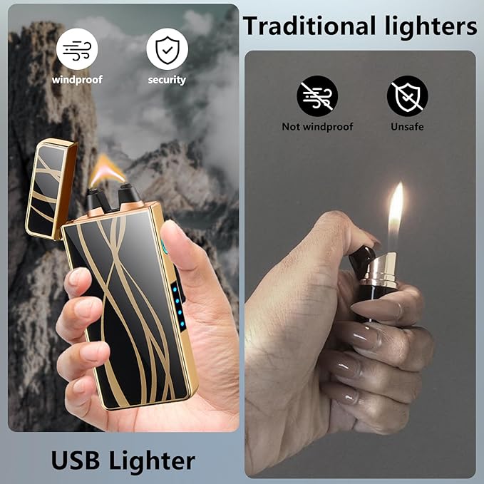 Electric Lighters Windproof & Flameless with USB Rechargeable Plasma Arc Lighter with Safety Switch Lighters for Camping, Hiking, Outdoor Activities(Streamline)