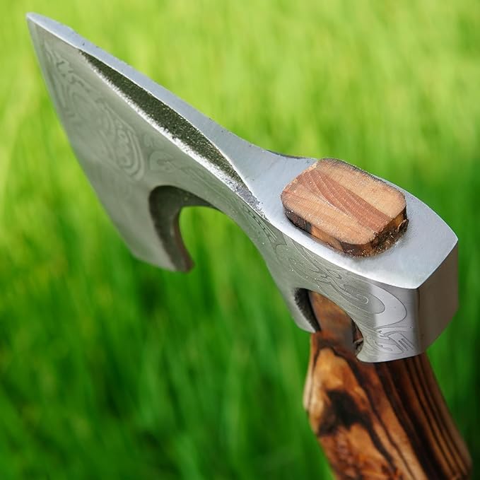 Valhala 19" Custom Gift Hand Forged Viking Axe- Carbon Steel Camping Axe with Rose Wood Shaft - Viking Gifts for Men, Bearded Camping Axe (VALHALA 19)