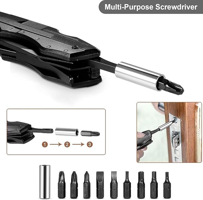 Multitool Pocket Pliers Folding Knife Stainless Steel Survival Camping Knife Bottle Opener Screwdrivers Liner Lock Durable Sheath Gifts for Men Perfect Multipurpose Folding Utility Plier SurvivalGear
