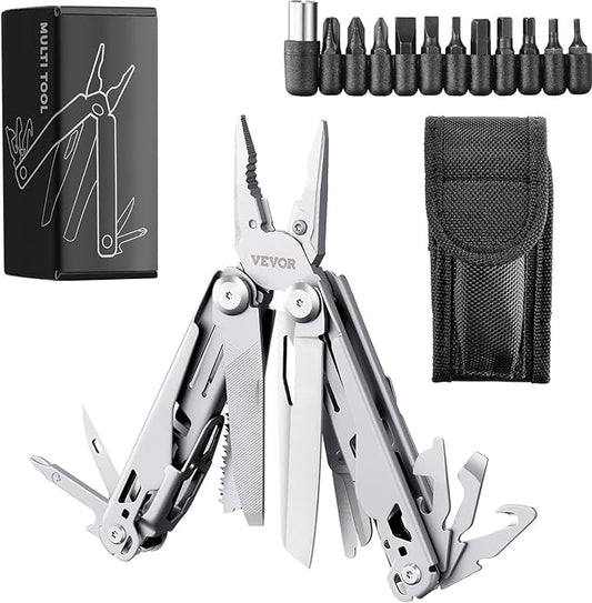 VEVOR 29-in-1 Multitool Pliers,Stainless Steel Multi Tool Pocket K-nife,Self-locking Multitool Pliers with Sheath & Replaceable Screwdrivers Bits -Perfect for Outdoor Survival, Camping, Hiking