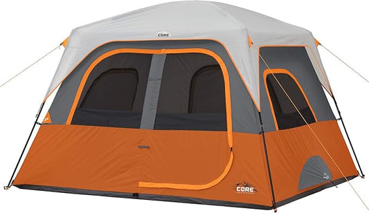 CORE Tent for Family Camping | 4 Person & 6 Person Portable Camp Tent with Carry Bag for Outdoor Car Camping | Included Gear Loft Organizer for Camp Accessories
