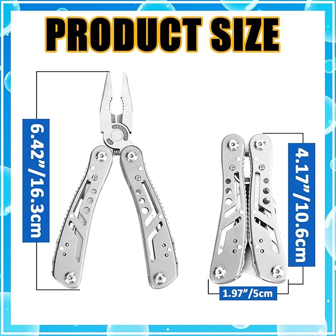 Multitool with Stainless Steel Pliers - Mini Folding Tool for Outdoor Camping, Survival, Portable and Multi-Purpose Use, Vehicle-Mounted Emergency Equipment with Wrench - Silver