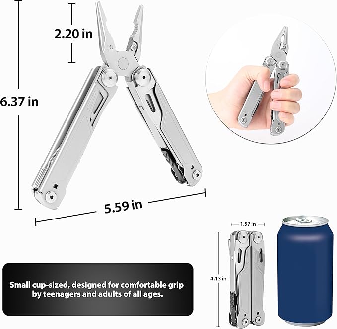 Multi Tool Pliers 16-in-1 Multitool Knife Saw Screwdriver Scissors Bottle Opener Gifts for Men Dad Husband Boyfriend Mens Gifts for Christmas Perfect for Camping Fishing Hiking Survival